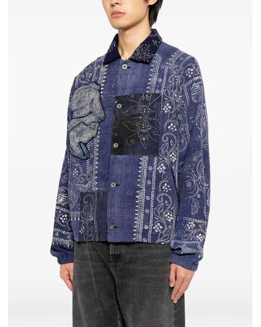 Kafeneo by TBF Blue Patch-Work Shirt Jacket for men
