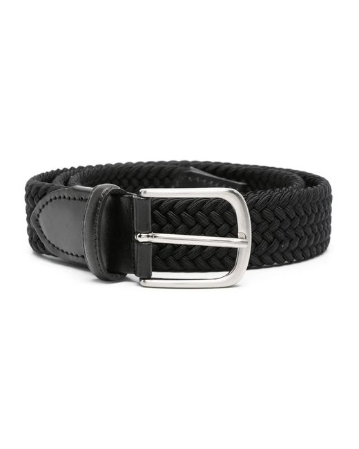 Eraldo Black Leather-Trim Interwoven Belt for men