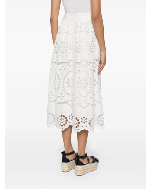 Zimmermann White Lexi Embroidered Linen Midi Skirt