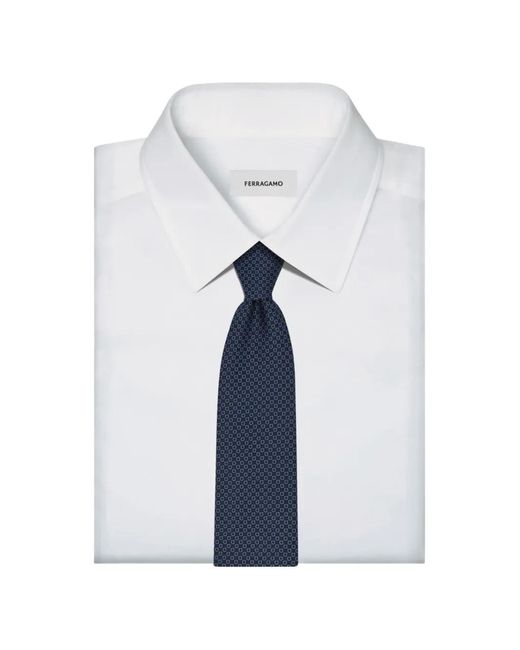 Ferragamo Blue Micro Gancini-Print Silk Jacquard Tie for men
