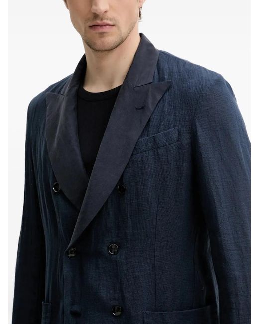 Barena Blue Double-Breasted Linen Blazer for men