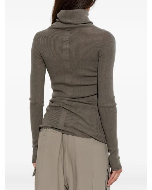 Rick Owens Gray Tube Ribbed-Knit Turtleneck Top