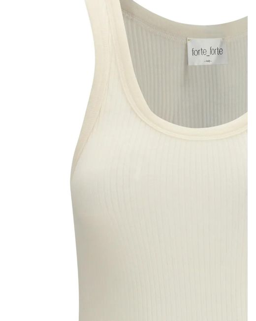 Forte_forte White Ribbed U-Neck Top