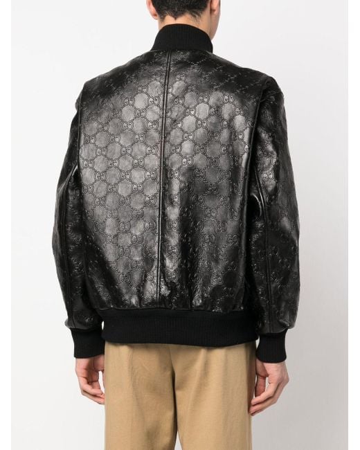 Gucci Black All-over GG-pattern Leather Jacket for men