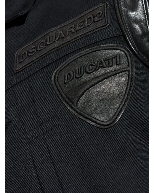 メンズ DSquared² X Ducati レザースリーブ シャツジャケット Black