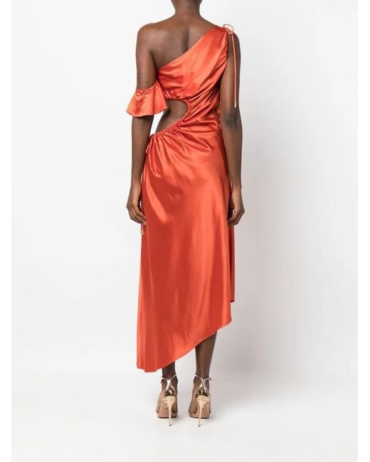 Cult Gaia Red Robe Froncée À Design Asymétrique À Une Épaule