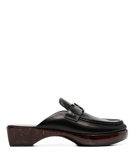 Tod's Logo-plaque Leather Mules in Black | Lyst