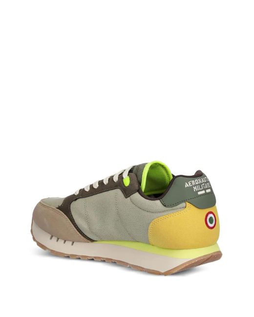 Aeronautica Militare Green Embroidered-Logo Retro Sneakers for men