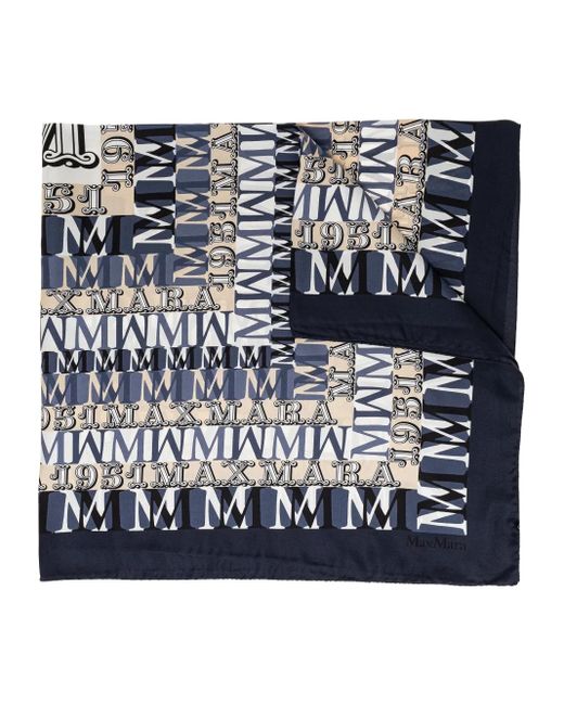 Max Mara Blue Logo-Print Scarf