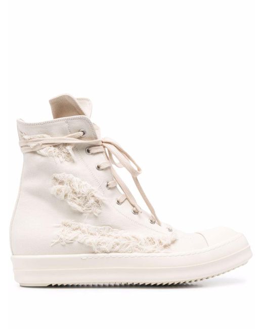 Rick Owens DRKSHDW Rubber Distressed-effect High-top Sneakers in White ...