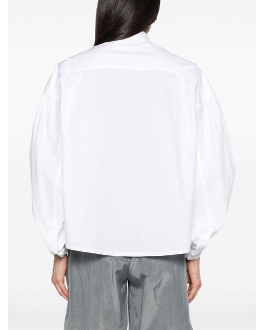 Camisa con manga fruncida Tela de color White
