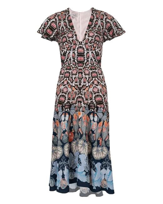 Printed Plunge Neck Dress Temperley London en coloris White