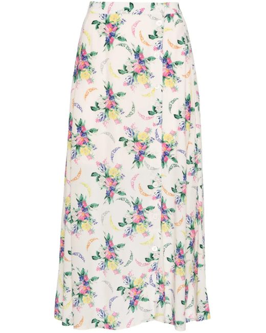 Zadig & Voltaire White June Floral-Print Midi Skirt