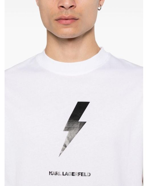 Karl Lagerfeld White Thunderbolt-print Cotton T-shirt for men
