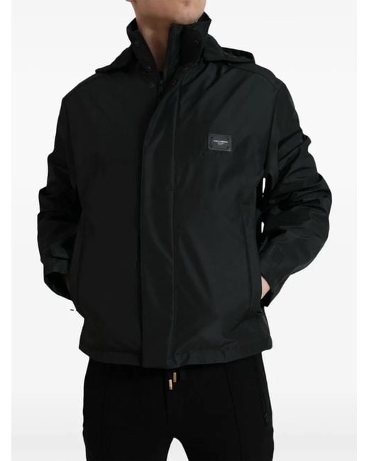Dolce & Gabbana Black Logo-Plaque Hooded Jacket for men