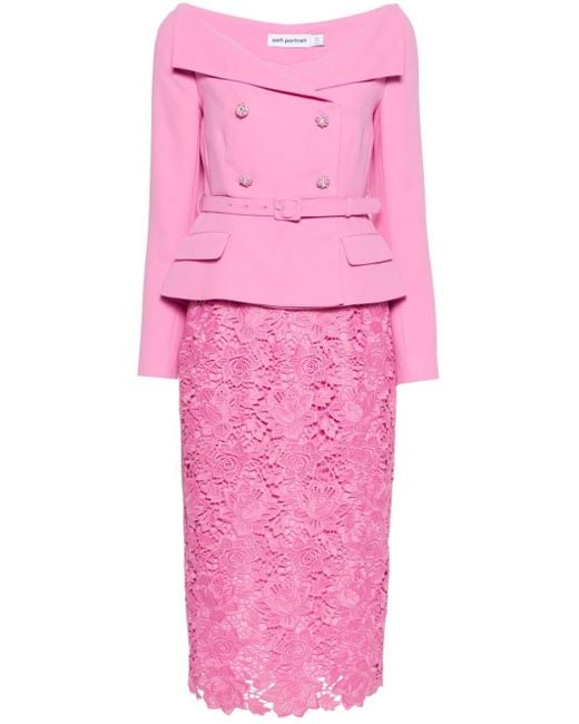 Self-Portrait Pink Faux-jacket Midi Dress
