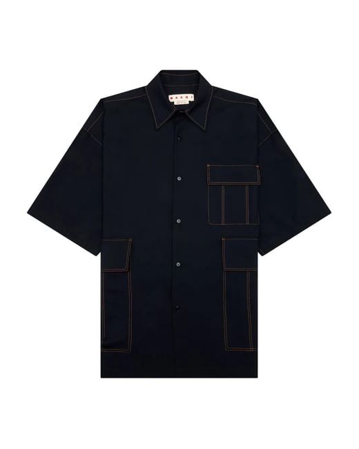 Marni Blue Pocket-Detail Short-Sleeve Shirt for men
