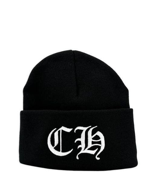 Chrome Hearts Black Logo-Embroidered Beanie Hat for men