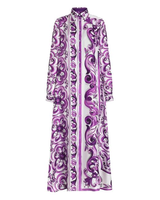 Dolce & Gabbana Purple Maiolica-Print Shirt Dress