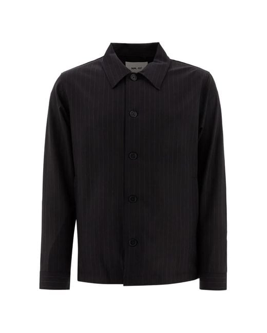 NN07 Black Stripe-Pattern Shirt Jacket for men