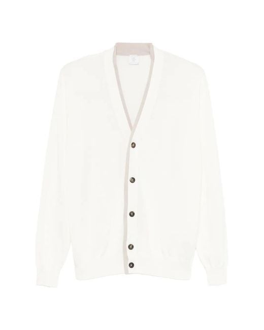 Eleventy White Buttoned V-Neck Cardigan for men