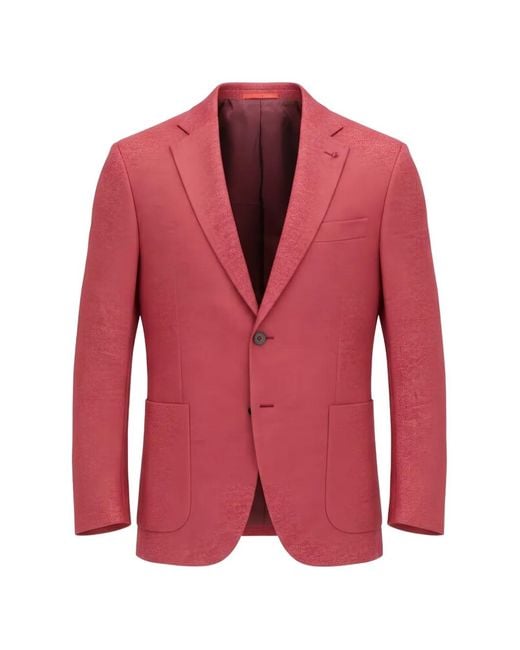 Isaia Red Single-Breasted Blazer for men