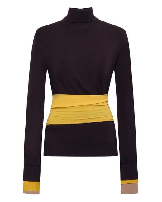 Fendi Blue Turtleneck Waistband-Detail Sweater