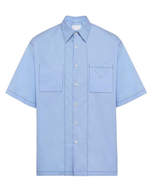 Camisa con logo triangular Prada de hombre de color Blue