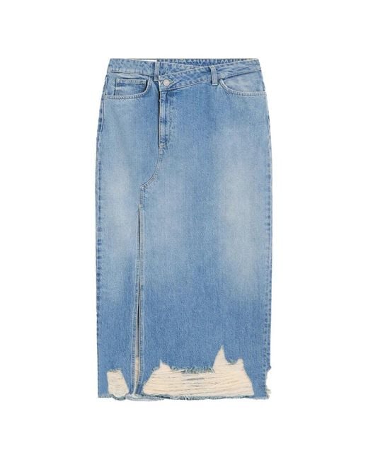 Dondup Blue Ripped Slit Midi Skirt