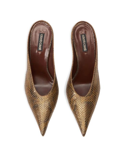 Roberto Cavalli Brown Python Snake-Motif Mules