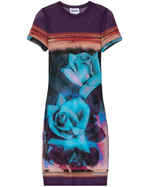 Jean Paul Gaultier Multicolor Roses mesh minidress