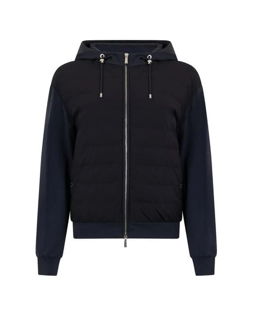Moorer Blue Quilted-Panel Zip Jacket
