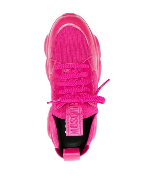Moschino Pink Logo-Patch Leather Sneakers
