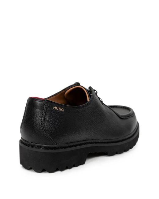 HUGO Black Lug-Sole Derby Shoes for men