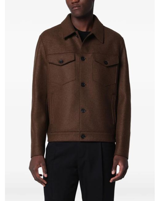 Harris Wharf London Brown Virgin-Wool Western Jacket for men