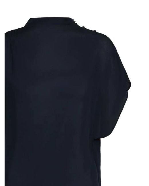 Twp Blue Wish You Would Draped Mock-Neck Blouse