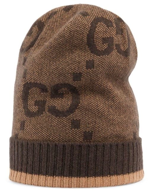 Gucci Intarsia-knit Logo Hat in Brown for Men | Lyst