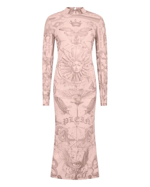 Philipp Plein Pink Tulle Maxi Dress Open Back Butterfly Tattoo