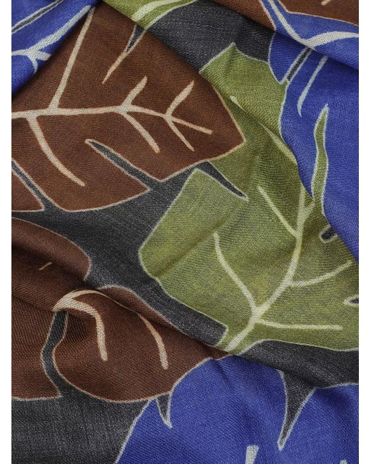 Altea Green Leaf-Print Wool Scarf for men
