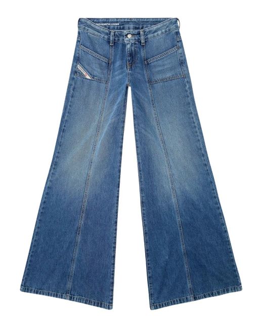 DIESEL D-Akii Denim Jeans Met Wijde Pijpen in het Blue