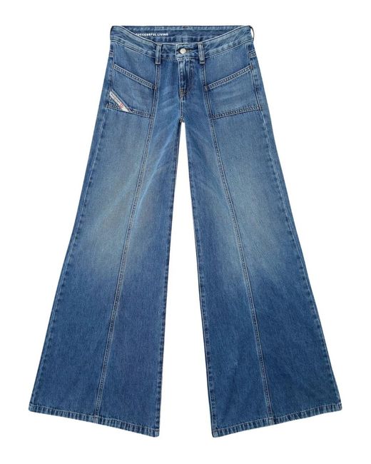 DIESEL Blue D-Akii Wide-Leg Denim Jeans