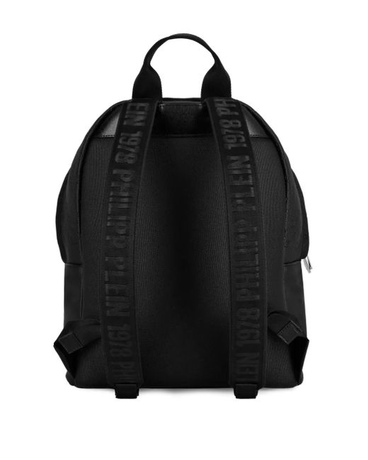 Philipp Plein Black Monogram-Pattern Backpack for men