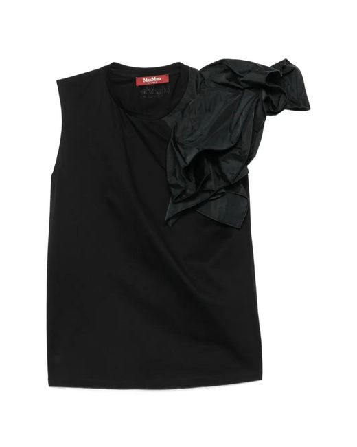 Max Mara Black Ruffled Sleeveless Top