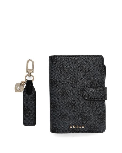 Guess Black Logo-Pattern Passport Case