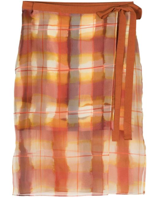 Lee Mathews Orange Amelie Checked Wrap Skirt