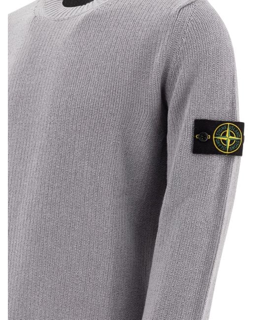 Stone Island Gray Ribbed Crew-Neck Sweater for men