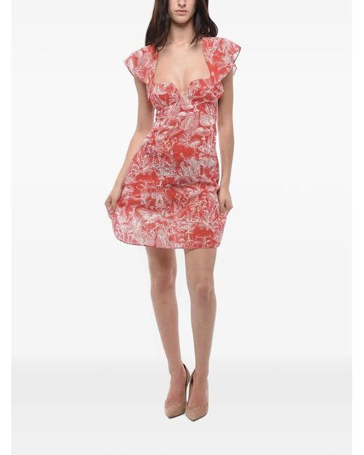 Stella McCartney Red Printed Organza Mini Dress