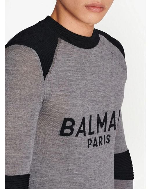 Balmain Gray Sweater With Logo for men