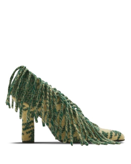 Burberry Green 100mm Abstract-pattern Fringed Pumps