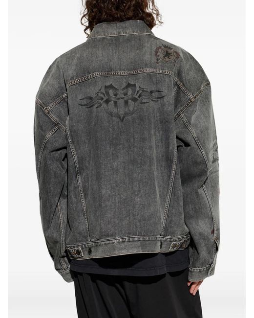 Balenciaga Gray Tattoo-Print Denim Jacket for men